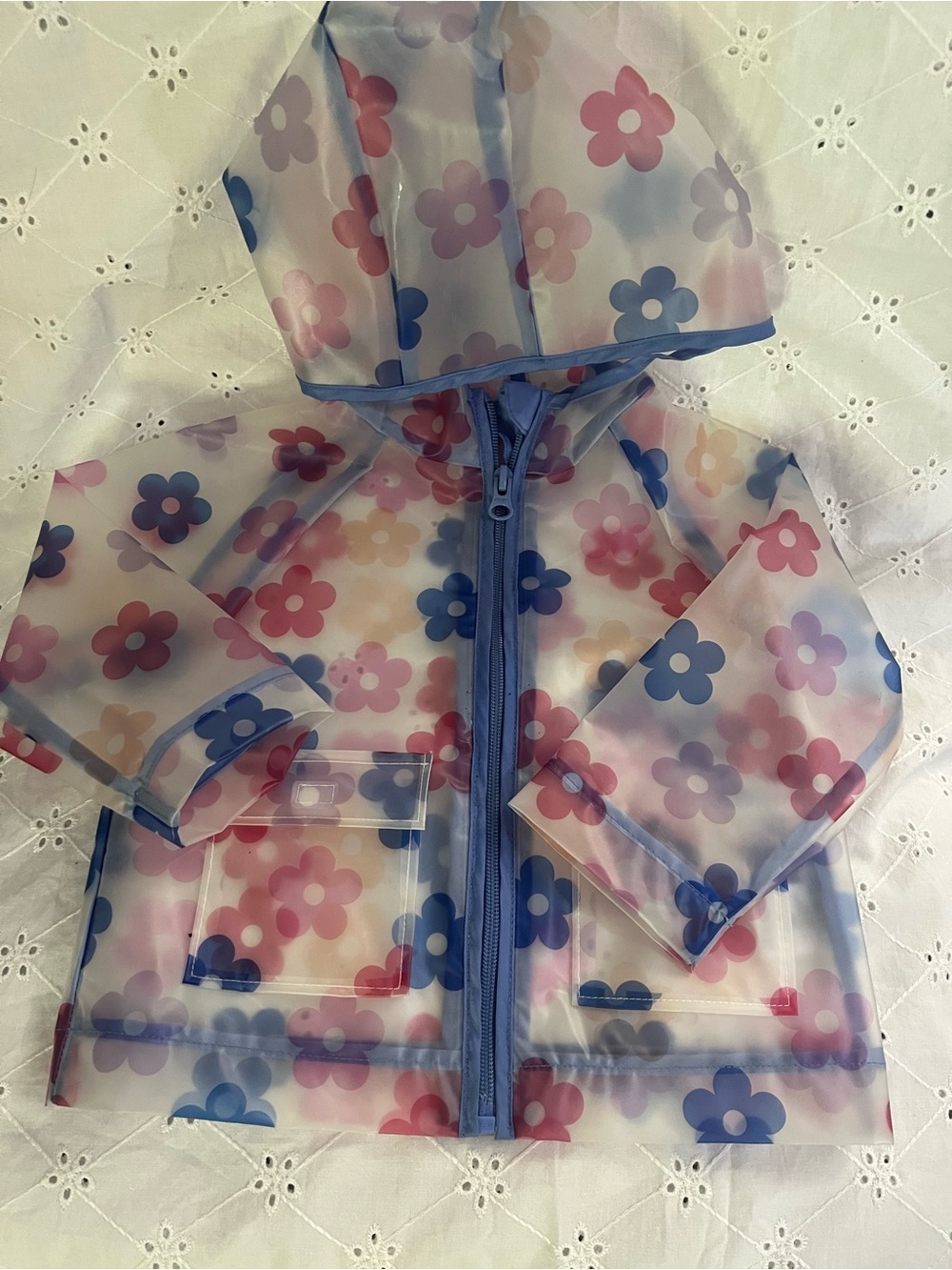 12 months Gymboree Clear Floral Raincoat with Pink and Blue Flowers